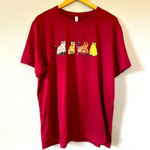 Halloween Fall Ghost Cats Plus Size XXL Tee Cranberry Red Soft